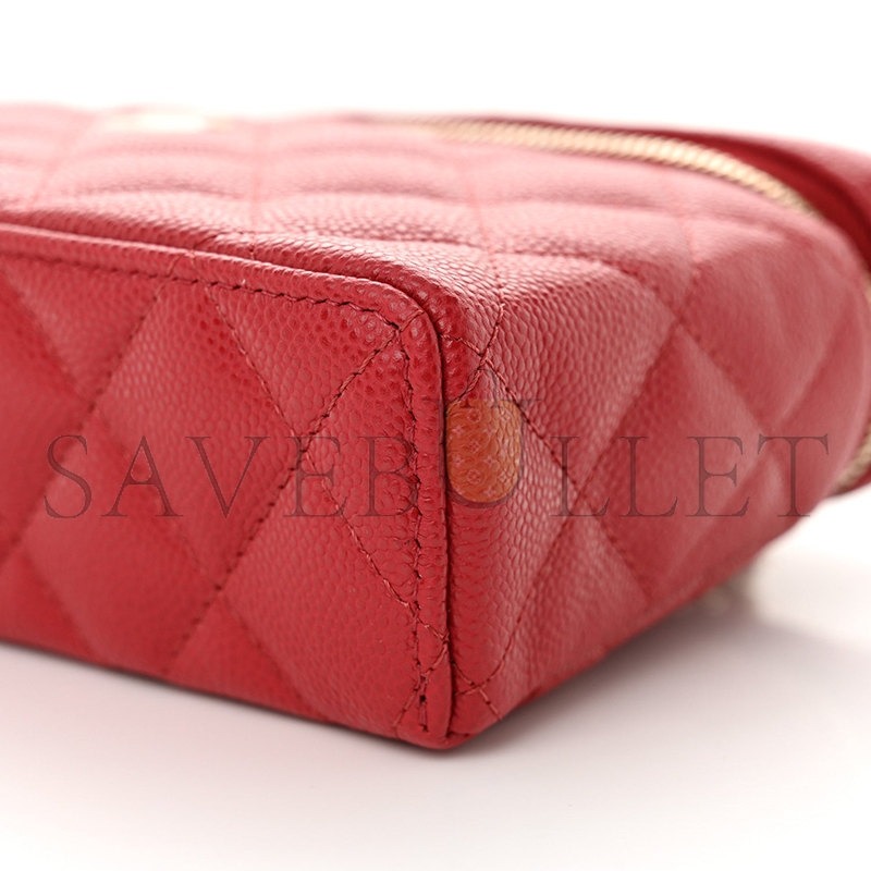 CHANEL CAVIAR QUILTED TOP HANDLE SLIM VANITY WITH CHAIN RED (19*11*5cm) 